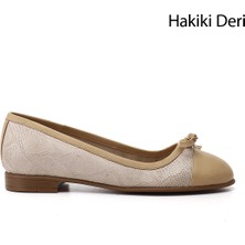 GÖNDERİ Kadın Bej  Fiyonklu Hakiki Deri Babet