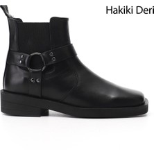 Gönderi(r) Kadın Siyah  Küt Burun Kalın Topuklu Hakiki Deri Bot