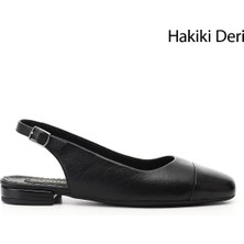 GÖNDERİ Kadın Siyah  Arkası Açık Hakiki Deri Babet