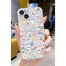 3gen Case iPhone 15 Uyumlu Sevimli Kediler Desenli Şeffaf Silikon Kılıf