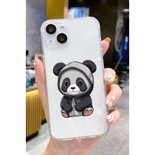 3gen Case iPhone 15 Uyumlu Sevimli Panda Desenli Şeffaf Silikon Kılıf