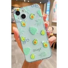 3gen Case iPhone 15 Uyumlu Sevimli Avakado Desenli Şeffaf Silikon Kılıf