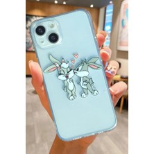 3gen Case iPhone 15 Uyumlu Sevimli Tavşanlar Desenli Şeffaf Silikon Kılıf