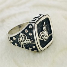 Canka Osmanlı Tuğrası İşlemeli 925 Ayar Gümüş Erkek Yüzük