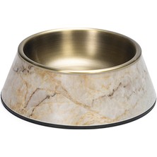 Xmpdby Beeztees Dbl Köpek Mama Su Kabı, Mat Altın Rengi Paslanmaz Çelik, Bej Mermer Görünümlü, 14CM, 160ML