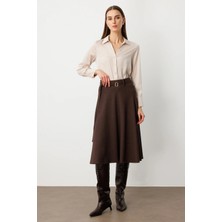 Ekol Beli Kemerli Volanlı Midi Etek 2037