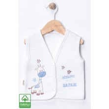 Miniel Unisex Bebek Zürafa Nakışlı Organik Pamuklu 3-6-9 Ay Kapitone Bebek Yelek