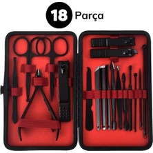 Shopwave 18 Parça Manikür Pedikür Set Kutusu Çelik Deri Çantalı Bakım Seti (5047)