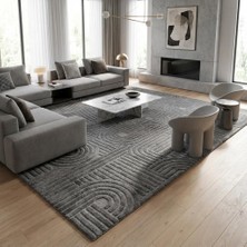 Carpettex Koyu Gri Modern Geometrik Desenli Dijital Baskılı Kaymaz Tabanlı Yıkanabilir Antibakteriyel Halı