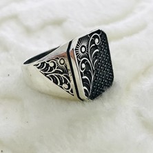 Canka Siyah Zirkon Taşlı 925 Ayar Gümüş Erkek Yüzük