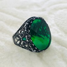 Canka Yeşil Zirkon Taşlı 925 Ayar Gümüş Erkek Yüzük