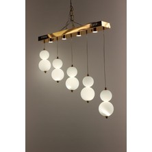 GN Gen Aydınlatma Lüks Gold Detaylı Opal Beyaz Ikili Küre 5'li Sıralı Serisi 3 Renk Ledli Modern Avize