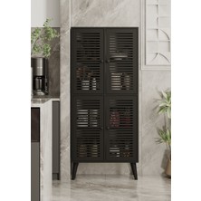 Enwood Deneb Mdf Siyah 4 Kapaklı (Panjur Kapak) Ahşap Ayaklı Kiler Dolabı