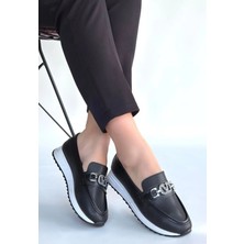 OEY Fashions Otra Siyah Cilt Babet Ayakkabı