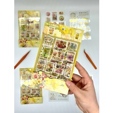 Kağıt Gemi Vintage Botanik Çiçek ve Altın Yaldızlı Mühür Temalı 4yaprak 60 Adet Pul Sticker Set/etiket/çıkartma