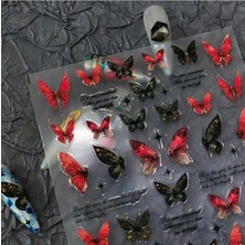 Ellea Nail 5d Kabartmalı Kırmızı Kelebek Tırnak Stıcker