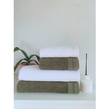 Towboo Eco-Friendly 4'lü Pamuklu Banyo Hamam Seti (Haki, Beyaz)