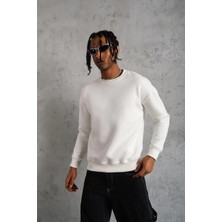 Velmora Fashion Erkek Düz Bisiklet Yaka Sweat - Beyaz