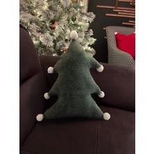 Türkühome Yılbaşı Temalı Çam Ağacı Formunda Kar Tanesi Ponpon Detaylı Dekoratif Kırlent