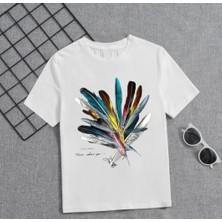 Velmora Fashion Kız Çocuk Baskılı T-Shirt - Beyaz