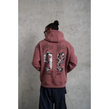 Velmora Fashion Erkek 98 Baskılı Kapşonlu Sweat - Gül Kurusu