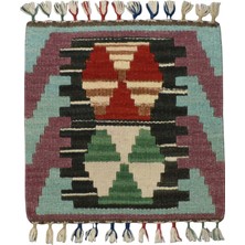 Kilim Antik El Dokuma Kare Köşe Kayseri Yün Kilim Koltuk Sandalye Minderi 0873 - Yeni - Çok Renkli