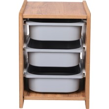 Industrial Living 18MM Mdf Ceviz Çocuk Odası Dolabı, Gri Çekmeceli 3’lü Düzenleyici Ünitesi 35X45X60