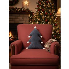 Türkühome Yılbaşı Temalı Çam Ağacı Formunda Kar Tanesi Ponpon Detaylı Dekoratif Kırlent