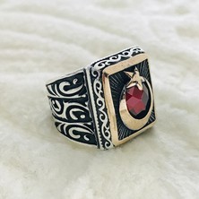 Canka Ay Yıldız Türk Bayraklı  925 Ayar Gümüş Erkek Yüzük