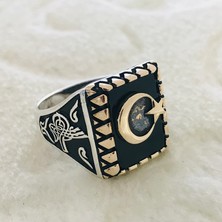 Canka Ay Yıldız Türk Bayraklı  925 Ayar Gümüş Erkek Yüzük