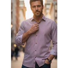 Yusgos Erkek Uzun Kollu %100 Pamuk Çizgili Regular Fit Gömlek