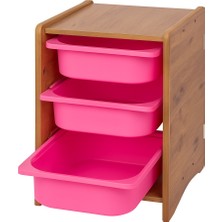 Industrial Living 18MM Mdf Ceviz Çocuk Odası Dolabı, Pembe Çekmeceli 3’lü Düzenleyici Ünitesi 35X45X60