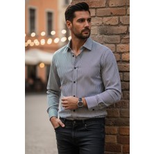 Yusgos Erkek Uzun Kollu %100 Pamuk Çizgili Regular Fit Gömlek