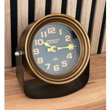 Metal Masa Saati  Antik Sarı Retro Tasarım Myk Hediye ve Sanat Atölyesi Özel Üretim