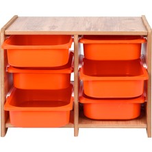 Industrial Living 18MM Mdf Ceviz Çocuk Odası Dolabı, Turuncu Çekmeceli 6’lı Düzenleyici Ünitesi 75X45X60