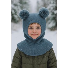 Meriç Bebe Kız-Erkek Çocuk Ponponlu Dikişsiz Lüx Triko Balaklava Bere Kar Maskesi