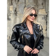 By Rana Büyük Kroko Deri Ceket