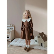 bebexy Yakası Gül Detaylı Kahverengi Elbise