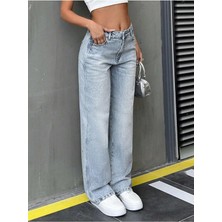 Neva Shop Kadın Buz Mavi Yüksek Bel Geniş Paça Baggy Palazzo Jeans