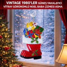 Vintage 1980’LER Güneş Yakalayıcı Vitray Görünümlü Noel Baba Çizmesi Asma Dekor