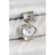 Shopwave 316L Çelik Sallantılı Zirkon Taşlı Kalp Model Gümüş Renk Nomination Charm