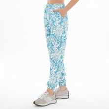 Asn Concept Desenli Kadın Beli Paçası Lastikli Mavi Eşofman Altı (Büyük Beden Seçeneğiyle)