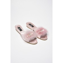 Miss Ayza Gc 171 Hediyelik ve Çeyizlik Taş ve Tüy Detaylı Alçak  Feta Kadın Terlik