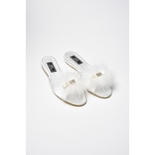 Miss Ayza Gc 171 Hediyelik ve Çeyizlik Taş ve Tüy Detaylı Alçak  Feta Kadın Terlik