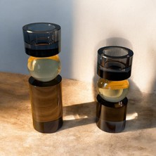 Uzman Ticaret Ikili Silindir Füme Şampanya Kristal Şamdan