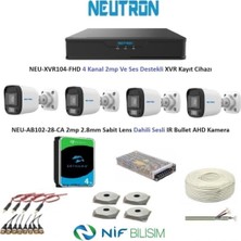 Neutron 2mp 4 Kameralı Sesli Dış Ortam Ahd Full Kamera Seti 4tb Disk NEU-XVR104-FHD NEU-AB102-28-CA