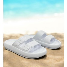 Kantex Kaymaz Kalın Taban Yumuşak Günlük Ev Banyo Balkon Bahçe Havuz Deniz Plaj Için Beyaz Terlik