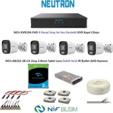 Neutron 2mp 4 Kameralı Sesli Dış Ortam Ahd Full Kamera Seti 2tb Disk NEU-XVR104-FHD NEU-AB102-28-CA