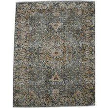 Kilim Antik 5m2 El Dokuma Eskitme Göbekli Yeşil Yün Salon Halısı 0750 - Vintage - Çok Renkli