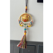 Miamantra Feng Shui Bereket ve Şans Kedisi Asılabilir Dekor /maneki Neko Kırmızı Detaylı Gold Araba Aynası Süsü